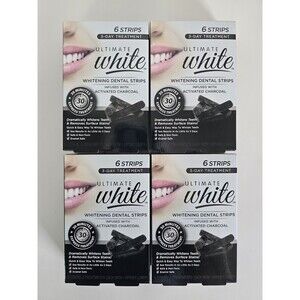 Ultimate White Whitening Dental Strips Infused with Activated Charcoal (4 Boxes)